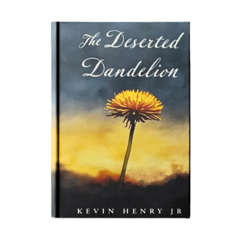 book with dandelion on dark background