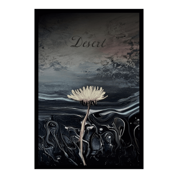 single dandelion flower with dark background gray-washed color